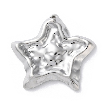 304 Stainless Steel Pendants, Textured, Star Charm, Stainless Steel Color, 28x29.5x3.5mm, Hole: 1.2mm