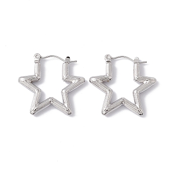 304 Stainless Steel Star Hoop Earrings for Women, Stainless Steel Color, 23x25x2mm, Pin: 0.6mm