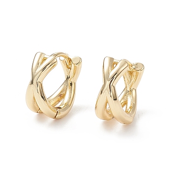 Rack Plating Brass Criss Cross Hoop Earrings for Women, Cadmium Free & Nickel Free & Lead Free, Real 18K Gold Plated, 12.5x13x7mm, Pin: 0.9mm