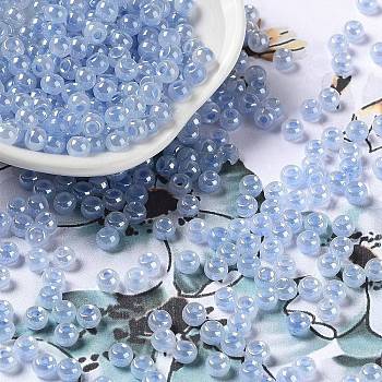 Glass Seed Beads, Ceylon, Round Hole, Round, Cornflower Blue, 4x3mm, Hole: 1.5mm, 7500pcs/pound