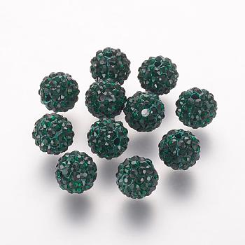 Polymer Clay Rhinestone Beads, Grade A, Round, Pave Disco Ball Beads, Emerald, 10x9.5mm, Hole: 1.5mm