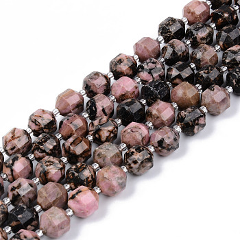 Natural Rhodonite Beads Strands, Round, Faceted, 8~9x10mm, Hole: 1.2mm, about 33~35pcs/strand, 15.16inch(38.5cm)