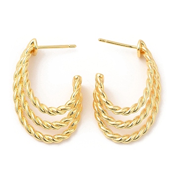 Rack Plating Brass Ear Studs, for Women, Lead Free & Cadmium Free, Long-Lasting Plated, Real 18K Gold Plated, 29x9mm