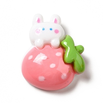 Opaque Resin Cabochons, Rabbit, Light Coral, Strawberry Pattern, 23.5x19x8mm