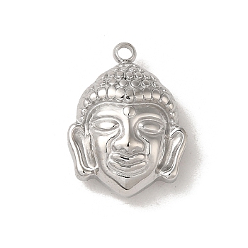 304 Stainless Steel Pendants, Buddha Head Charm, Stainless Steel Color, 16.5x12x5.5mm, Hole: 1.5mm