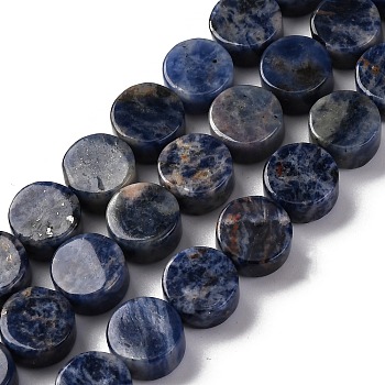 Natural Sodalite Beads Strands, Flat Round, 10x5~6mm, Hole: 1.2mm, about 40pcs/strand, 15.75 inch(40cm)