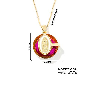 Luxury Fashionable American and European Style Brass Glass Virgin Mary Pendant Necklaces for Women, Red, 15.75 inch(400mm)