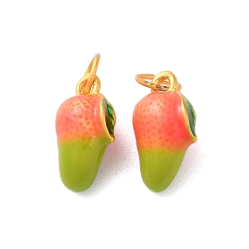 Alloy Enamel Pendants, with Jump Ring, Cadmium Free & Nickel Free & Lead Free, Matte Gold Color, Mango, 15x8.5x7mm, Hole: 5mm