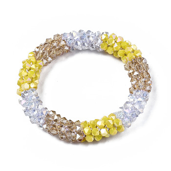 Bling Glass Beads Braided Stretch Bracelet, Womens Fashion Handmade Jewelry, Yellow, Inner Diameter: 1-3/4 inch(4.5cm)