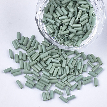 Glass Bugle Beads, Round Hole, Opaque Colours, Dark Sea Green, 3~5x1.5~2mm, Hole: 0.8mm, about 15000pcs/bag