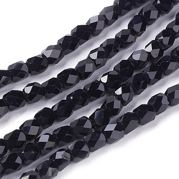1 Strand Electroplate Glass Beads Strands, Half Plated, Faceted, Cube, Black, 4x4x4mm, Hole: 1mm, about 100pcs/strand, 15.7 inch