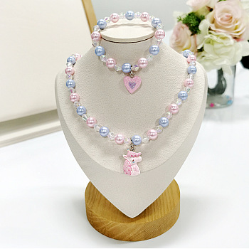 Plastic Beaded Pendant Necklace & Beaded Charm Bracelet, Kid Jewelry Sets, 420mm & 160mm