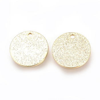 Brass Charms, Nickel Free, Real 18K Gold Plated, Flat Round, Golden, 12x1mm, Hole: 1mm