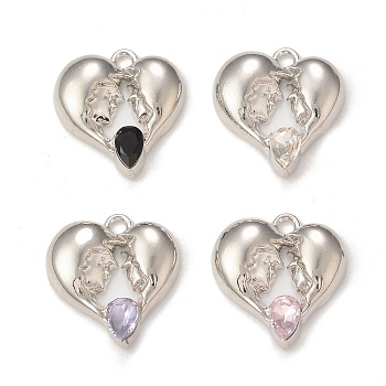 Alloy Glass Pendants, Platinum, Heart Charms, Mixed Color, 19x18x4mm, Hole: 1.8mm