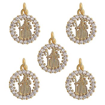 5Pcs Brass Micro Pave Clear Cubic Zirconia Pendants, with Jump Rings, Nickel Free, Ring with Human, Real 16K Gold Plated, 16x13x3mm, Hole: 3mm
