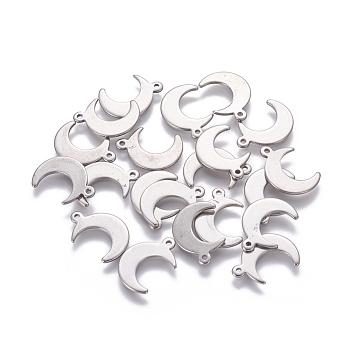 304 Stainless Steel Pendants, Moon, Stainless Steel Color, 16x11x0.9mm, Hole: 1.5mm