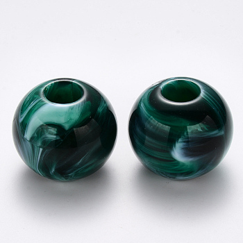Acrylic Large Hole Beads, Imitation Gemstone Style, Rondelle, Dark Green, 36x31mm, Hole: 13mm, about 20pcs/500g