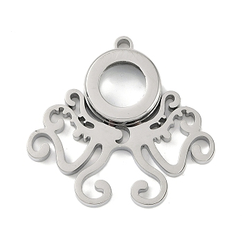 304 Stainless Stee Locket Pendants, with Glass, Octopus Charm, Stainless Steel Color, 33x35x6mm, Hole: 2.2mm