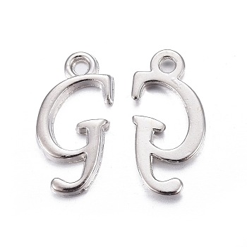 Platinum Plated Alloy Letter Pendants, Rack Plating, Letter.G, 17x8x2mm, Hole: 1.5mm