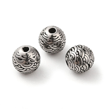 Round 304 Stainless Steel Beads, Antique Silver, 8mm, Hole: 1.6mm