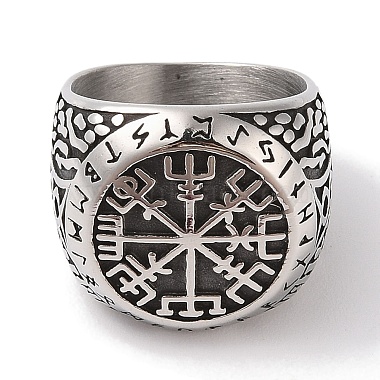 Мужские широкие кольца на палец viking 304 vegvisir из нержавеющей стали(RJEW-U005-21A-03)-2