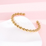 304 Stainless Steel Beads Cuff Bangles for Women, Round, Ion Plating(IP), Real 18K Gold Plated, 1/4 inch(0.6cm), Inner Diameter: 1-5/8x2-1/4 inch(4x5.85cm)(BJEW-G749-18G)
