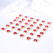 Sew on Rhinestone, Resin Rhinestone, with Brass Prong Settings, Garments Accessories, Faceted Flat Round, Unplated, Crimson, 10x6.5mm, Hole: 1(RESI-WH0001-A04)