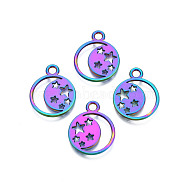 Rainbow Color Alloy Pendants, Cadmium Free & Lead Free, Ring with Star, 20x16x1.5mm, Hole: 2mm(PALLOY-N156-214)