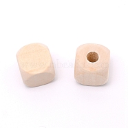 Natural Wooden Beads, Large Hole Beads, Square, Bisque, 16x16x16mm, Hole: 5mm(WOOD-TAC0008-07D)