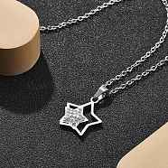 304 Stainless Steel Crystal Rhinestone Double Star Pendant Cable Chain Necklaces, Stainless Steel Color, 17.72 inch(45cm)(NJEW-Z056-02B-P)