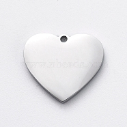 304 Stainless Steel Stamping Blank Tag Charms, Manual Polishing, Heart, Stainless Steel Color, 12x13x2mm, Hole: 0.8mm(STAS-G215-12-P01)