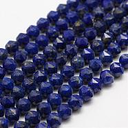 Natural Lapis Lazuli Beads Strands, Grade A, Faceted, Round, 6~6.5mm, Hole: 1mm, about 66pcs/strand, 14.5~14.7 inch(37~37.5cm)(G-G682-41-6mm)
