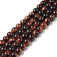 Natural Gemstone Beads, Round, Tiger Eye, Dyed & Heated, Grade A, Red, about 6mm in diameter, hole: about 1mm, 65pcs/strand(X-Z0RQQ011)