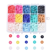 15 Colors Eco-Friendly Handmade Polymer Clay Beads, Disc/Flat Round, Heishi Beads, Mixed Color, 6x1mm, Hole: 2mm, 15colors, about 190~200pcs/color, 2850~3000pcs/box(CLAY-JP0001-06)
