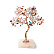 Natural Gemstone Tree Display Decoration, White Jade Slice Base Feng Shui Ornament for Wealth, Luck, Rose Gold Brass Wires Wrapped, 65~70x135~140x170~180mm(DJEW-G027-06RG-02)