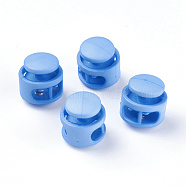 Plastic Spring Cord Locks, with Iron Findings, Platinum, Cornflower Blue, 17x17x16mm, Hole: 4x6.5mm(FIND-WH0039-01D)