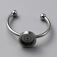 304 Stainless Steel Cuff Ring Components, with 201 Stainless Steel Tray and Beads, Stainless Steel Color, US Size 7 1/2(17.7mm), Tray: 6mm(FIND-WH0129-74B-P)