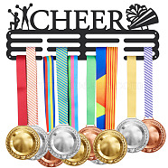 Iron Medal Holder Frame, Medals Display Hanger Rack, 3 Lines, with Screws, Rectangle with Word Cheer, Human Pattern, 150x400mm(ODIS-WH0022-026)