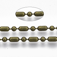 Brass Ball Chains, Ball-Bar Style, Round and Oval, Long-Lasting Plated, Soldered, with Spool, Cadmium Free & Nickel Free & Lead Free, Antique Bronze, 6.3x3.2mm and 3.2mm, about 301.83 Feet(92m)/roll(CHC-S008-009A-AB)