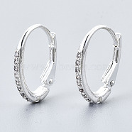 Brass Cubic Zirconia Leverback Earring Findings, with Loop, Clear, Silver, 14.5x9.5x2mm, Hole: 0.8mm, pin: 0.9mm(KK-S340-39S)
