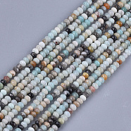 Natural Flower Amazonite Beads Strands, Faceted, Rondelle, 3.5~4x2.5~3mm, Hole: 1mm, about 120~122pcs/strand, 14.9 inch~15.1 inch(G-S354-47)
