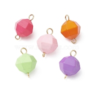 Opaque Acrylic Connector Charms, Faceted Round Links, with Golden Plated 304 Stainless Steel Double Loops, Mixed Color, 18.5x13x13mm, Hole: 2~2.5mm(PALLOY-JF02097)