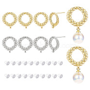 8Pcs 2 Colors Brass Stud Earring Findings, with Vertical Loop, Leaf Wreath, with 50Pcs Plastic Ear Nuts, Platinum & Golden, 15x13mm, Hole: 1mm, Pin: 0.8mm, 4Pcs/color(KK-BC0012-77)