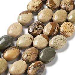 Natural Picture Jasper Beads Strands, Flat Oval, 17.5~18x12.5~13x6mm, Hole: 1.2mm, about 22pcs/strand, 15.55''(39.5cm)(G-L164-A-28)