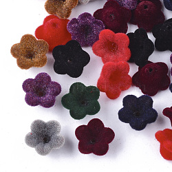 Flocky Acrylic Bead Caps, 5-Petal, Flower, Mixed Color, 12x12x7.5mm, Hole: 1mm(OACR-T005-02)