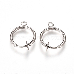 Tarnish Resistant 304 Stainless Steel Clip-on Earring Findings, For Non-pierced Ears, with Loop & Spring Findings, Stainless Steel Color, 17x13x4.5mm, Hole: 1.8mm(X-STAS-L238-025P)