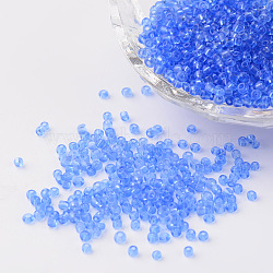 12/0 Glass Seed Beads, Transparent, Round, Light Blue, 2mm, Hole: 1mm, about 3100pcs/50g(X-SEED-A004-2mm-6)