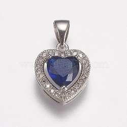 Brass Micro Pave Cubic Zirconia Charms, Heart, Marine Blue, Platinum, 14x12x5mm, Hole: 3x5mm(ZIRC-E143-58A-P)