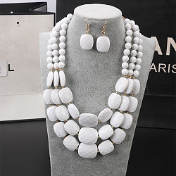 Bohemian Style Acrylic Faceted Rectangle Beaded Multilayer Necklaces & Dangle Earrings Sets, White, 420mm(WG4F927-05)