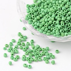 8/0 Opaque Colours Round Glass Seed Beads, Pale Green, Size: about 3mm in diameter, hole:1mm, about 1101pcs/50g(X-SEED-A010-3mm-47)